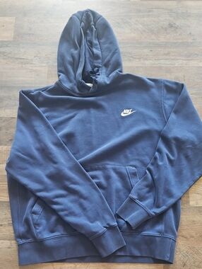 Nike Men's Dark Blue Pullover Hoodie with White Logo